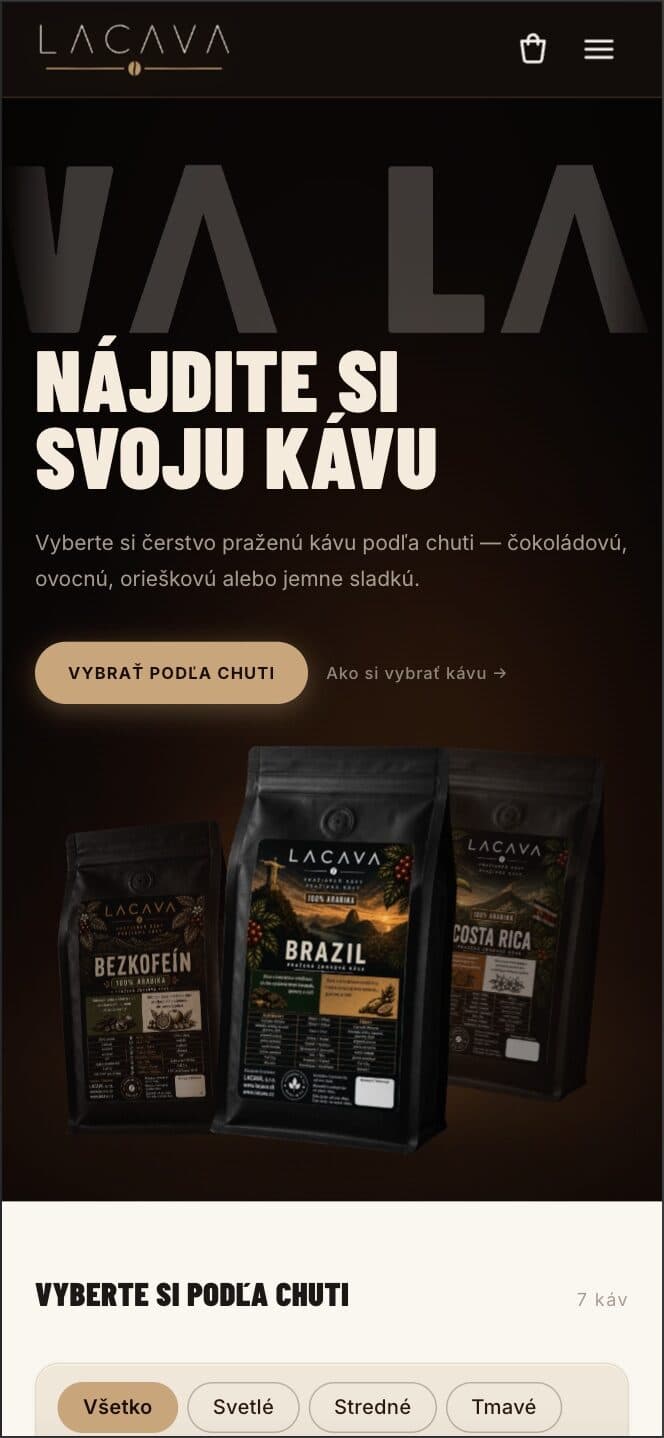 LACAVA mobile catalogue with coffee selection by taste.
