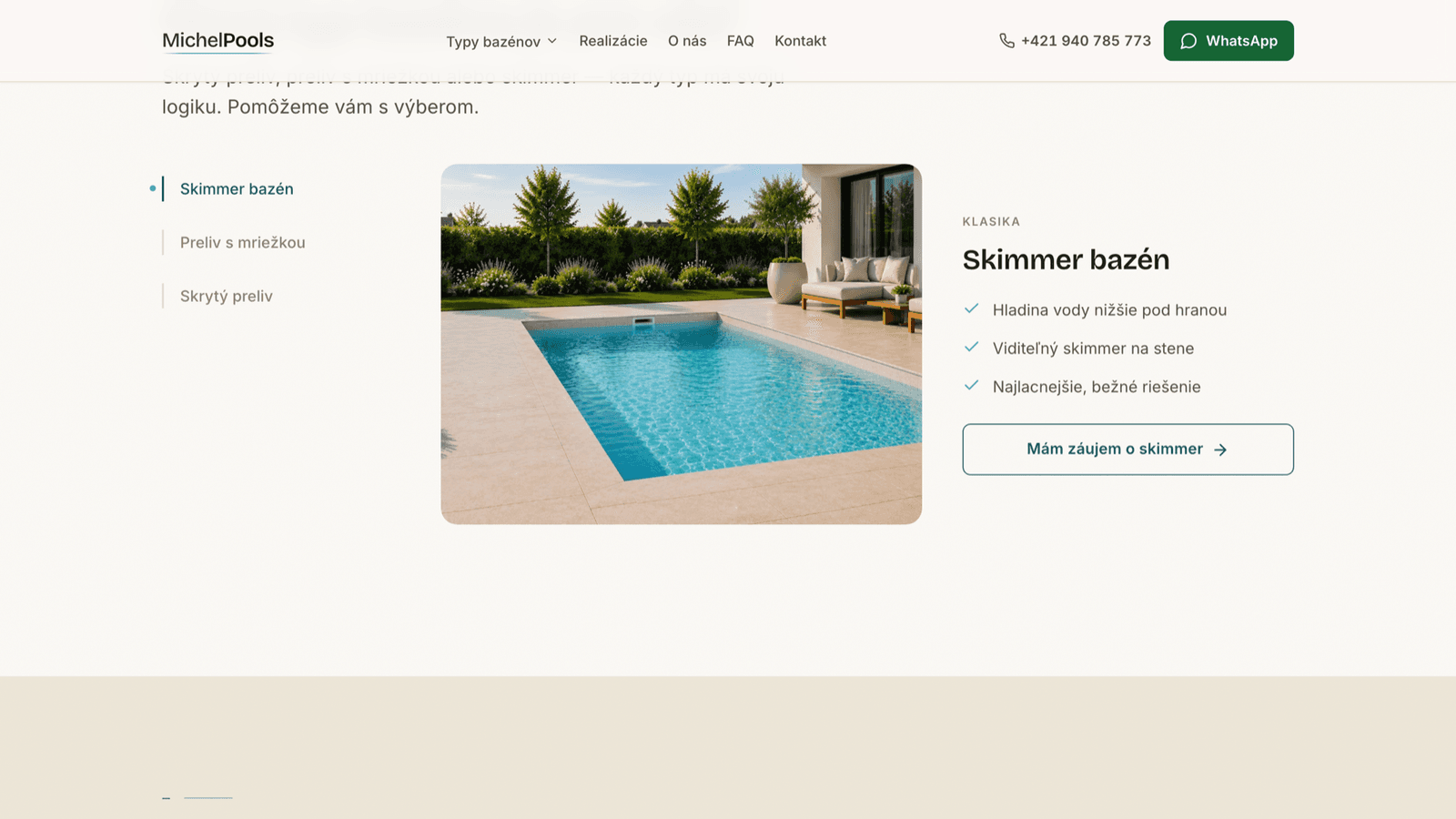 Michel Pools – Pool company website – Projects