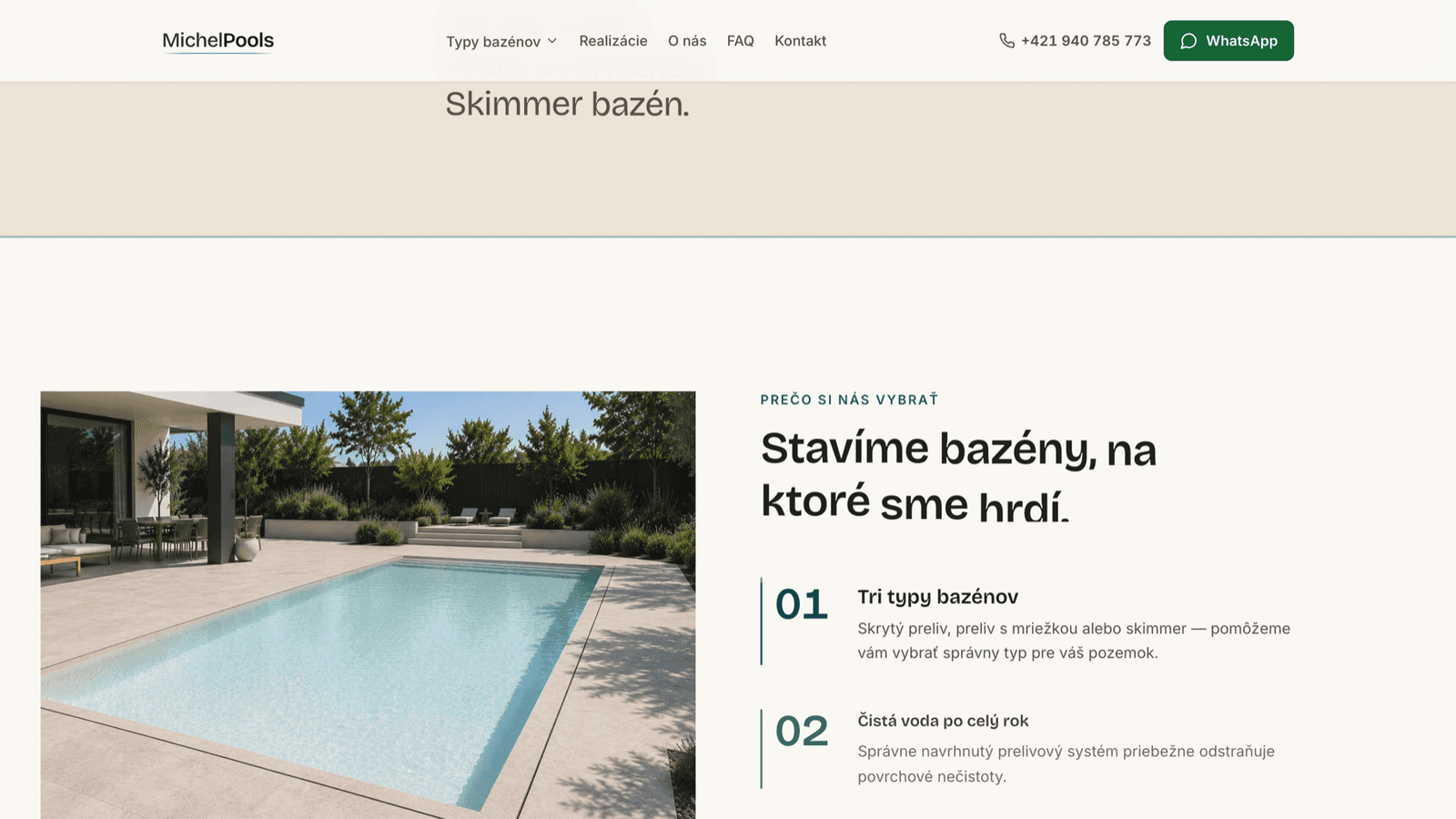 Michel Pools – Pool company website – Pool types