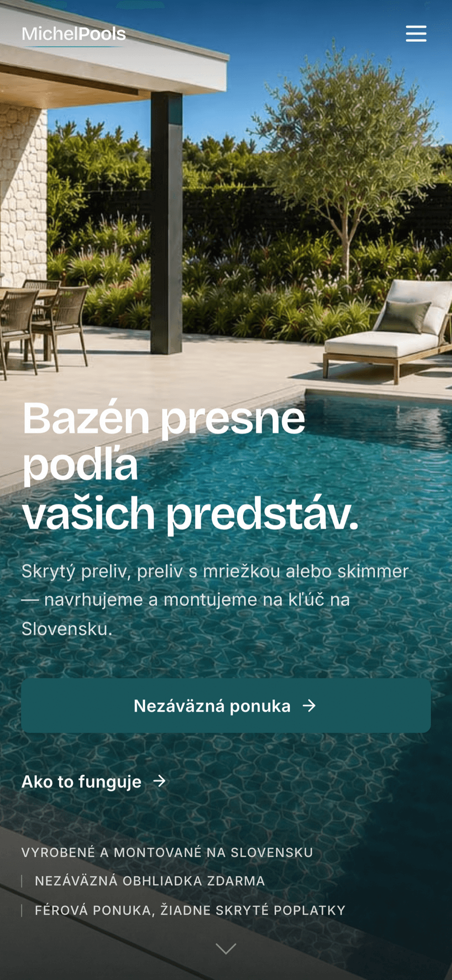 Michel Pools – Pool company website – Mobile — home