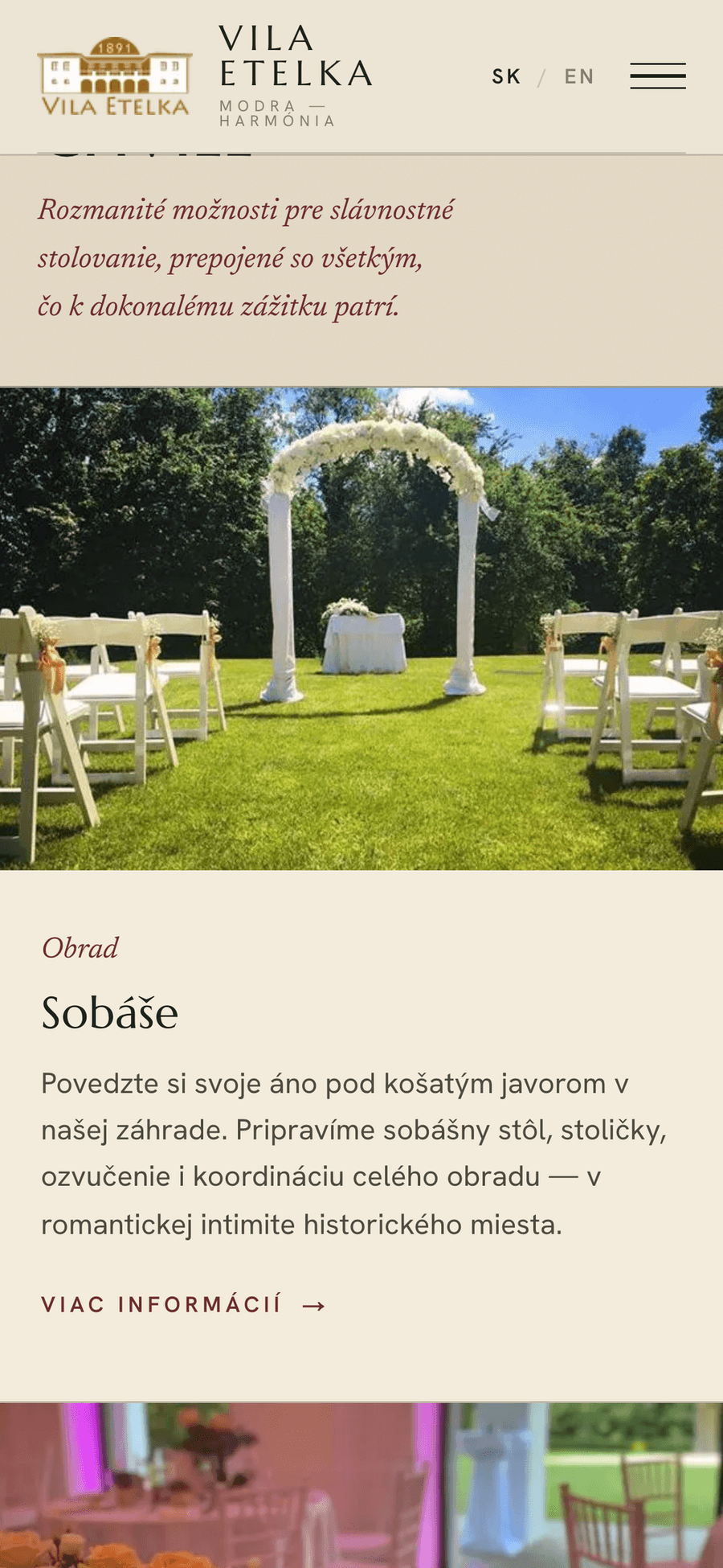 Vila Etelka – Wedding and event venue – Mobile — offering