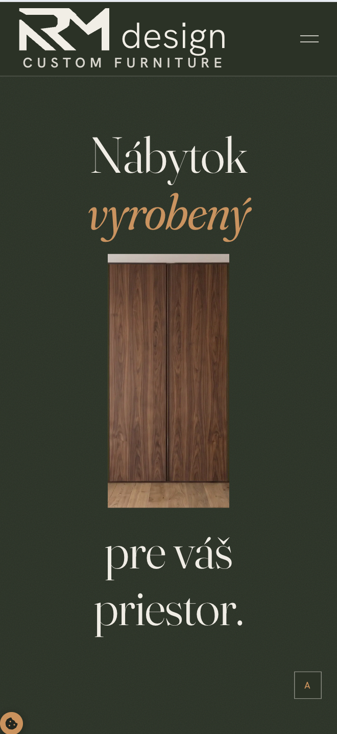 The RM design opening screen on a phone, with the furniture doors closed.