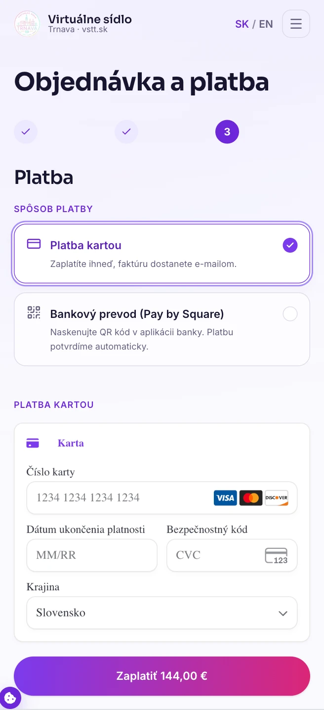 Card payment form on a phone.